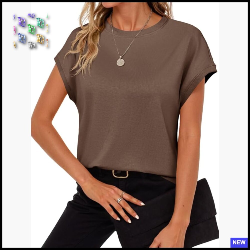 Summer Cap Sleeve Tunic Top Loose Fit Casual Chic Crew Neck Tee Shirt
